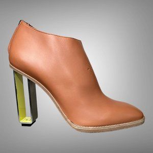 HERMES OLGA CALF LEATHER NATURAL BOOTIES ANKLE BOOTS SHOES EU 40 HEELS